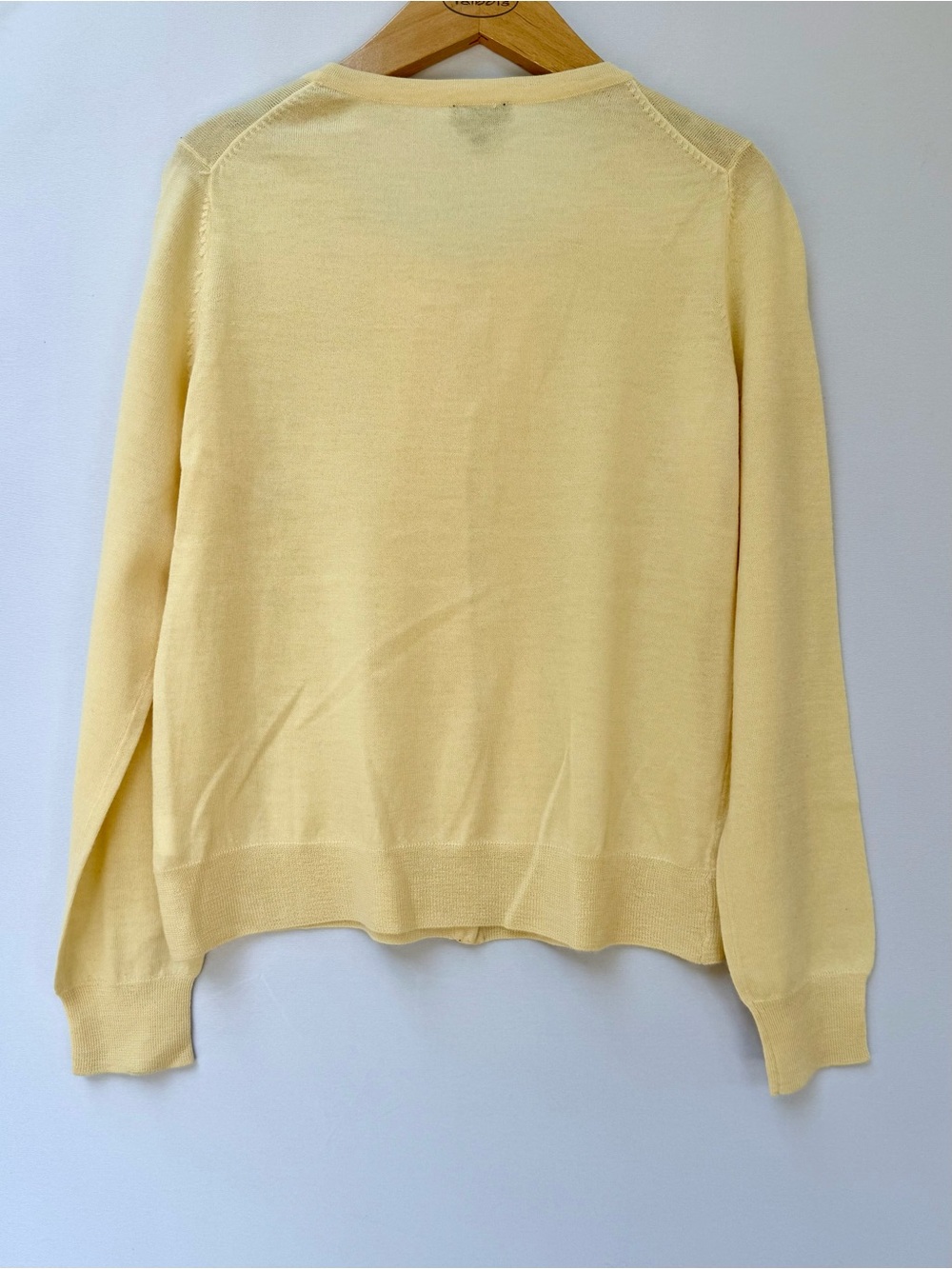 Talbots Merino Wool Cardigan Pale Yellow Pintuck Pleated Button Sweater Small - Picture 3 of 4